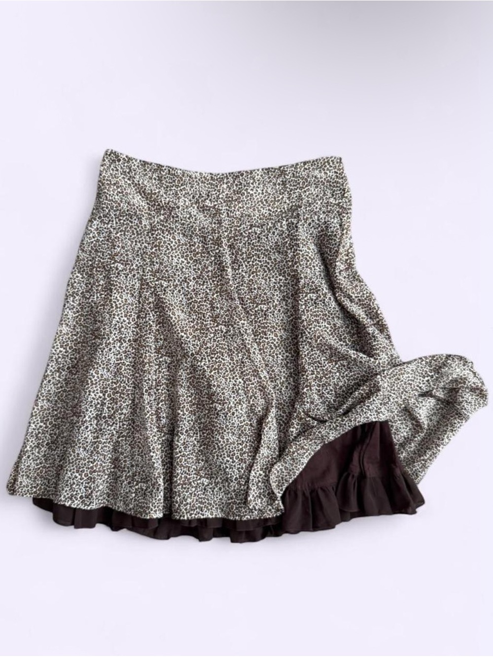 Y2K H&M Leopard Print Layered Skirt Cotton Lined Ruffle Hem Twee